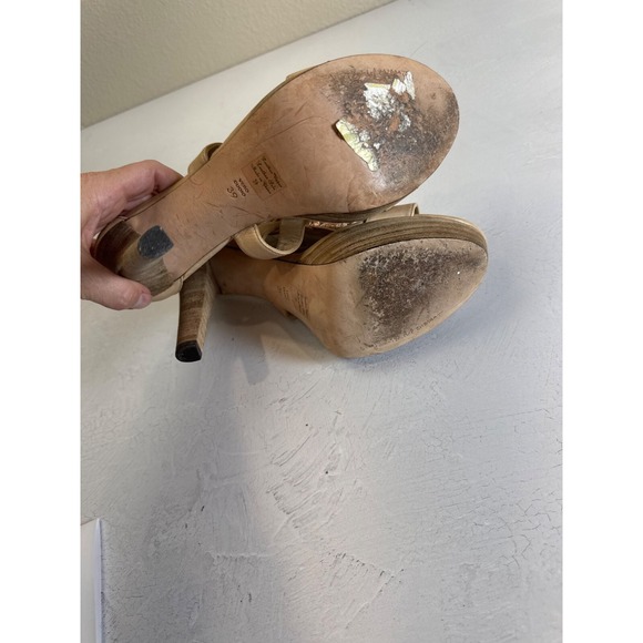 Jean-Michel Cazabat Crystal Embellished Platform Sandals High Heel Nude 39 Beige